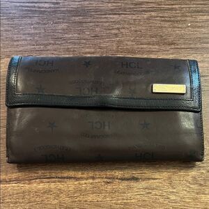 Vintage HCL Leather Goods. Brown Leather Clutch Wallet with Gold Plate